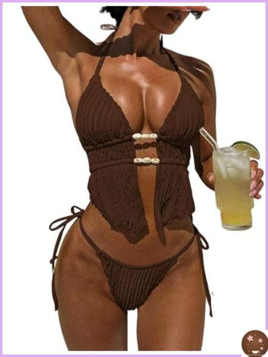 Other - Backless High Cut Two Piece Bikini Set Halter Triangle Swimwear